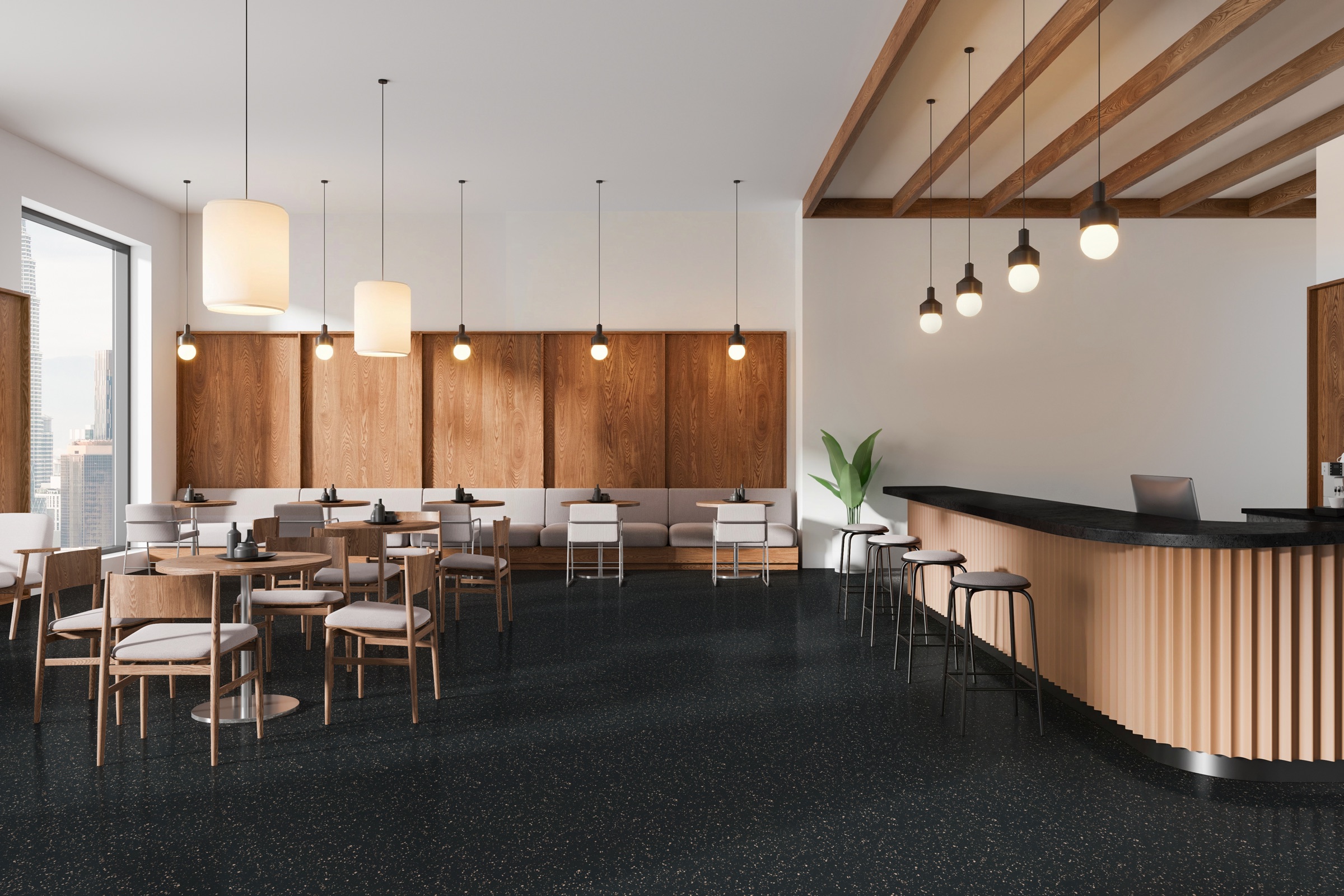 Flex Nitria Flooring in a Hospitality space. ER1022 Corvino