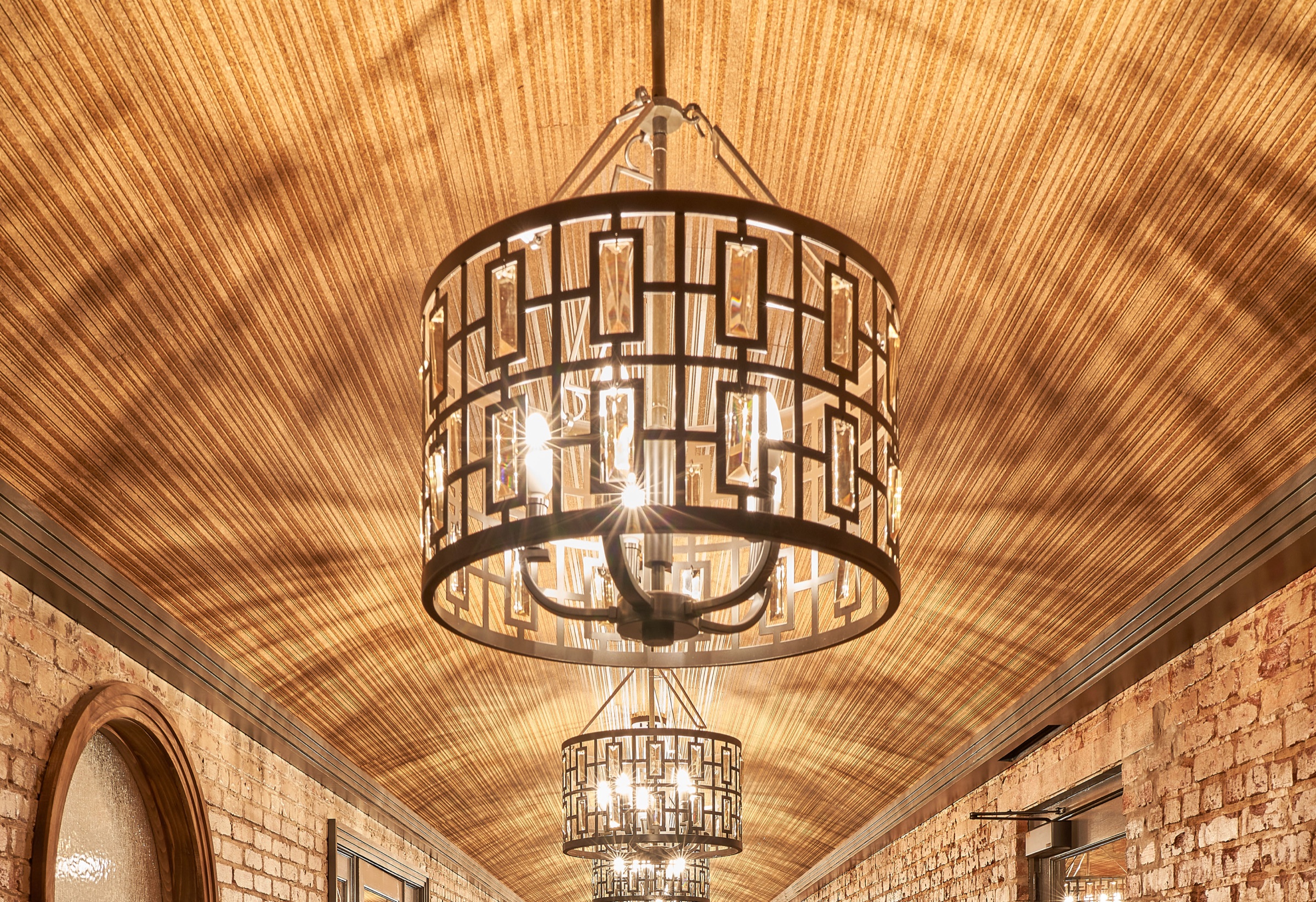 Tavos Cork Wall coverings planks shown in a hospitality environment. Littleton. CWT9005-MG Parota